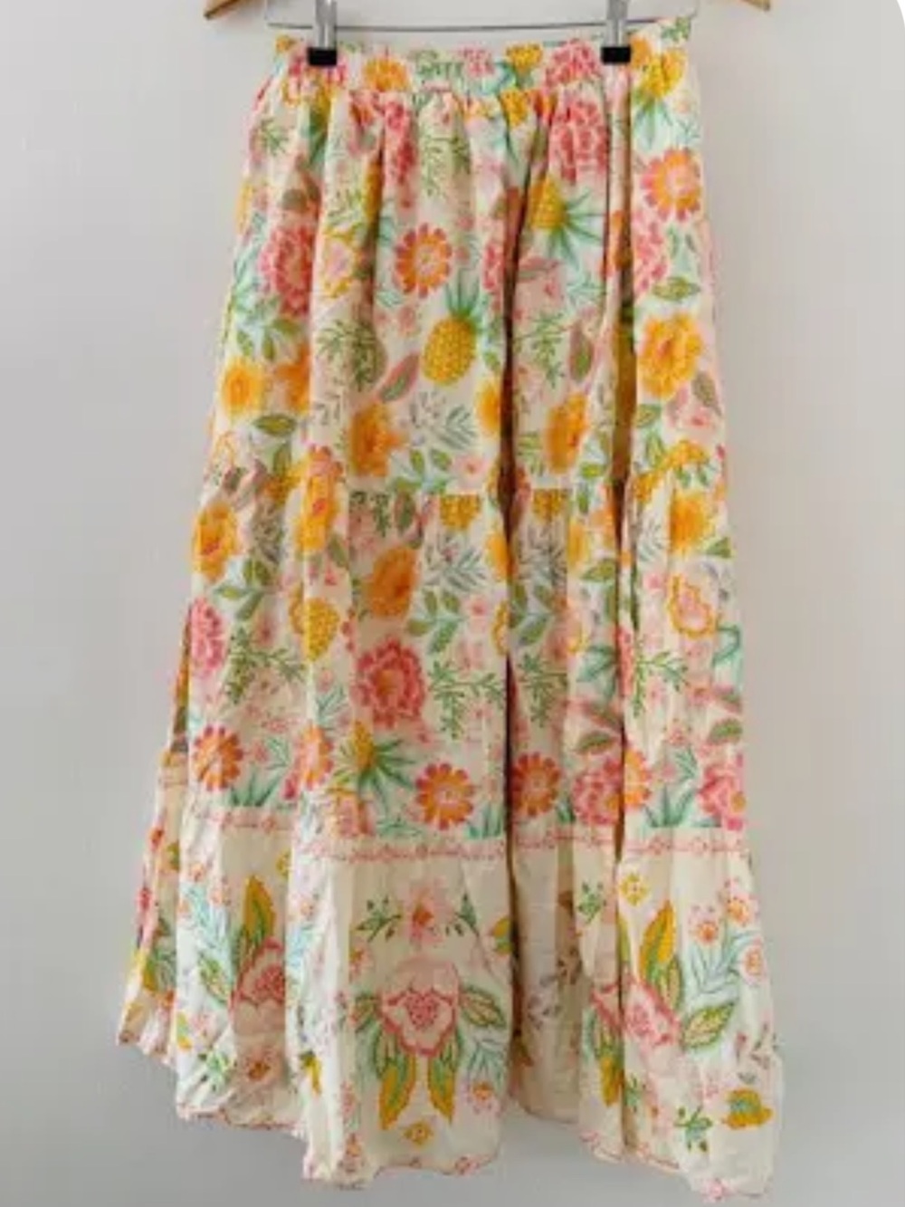 Rachel Zoe Cream Maxi Skirt with Pineapple, Pink, Yellow & Green Floral Print